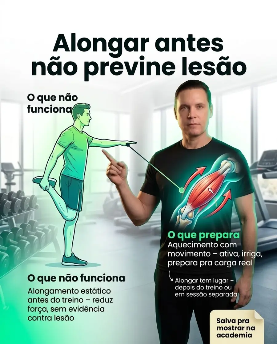 Post do Dr. Hélio no Instagram: Alongar antes não previne lesão