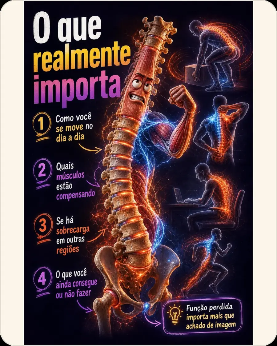 O que realmente importa. Como você se move no dia a dia. Quais músculos estão compensando. Se há sobrecarga em outras regiões. O que você ainda consegue ou não fazer