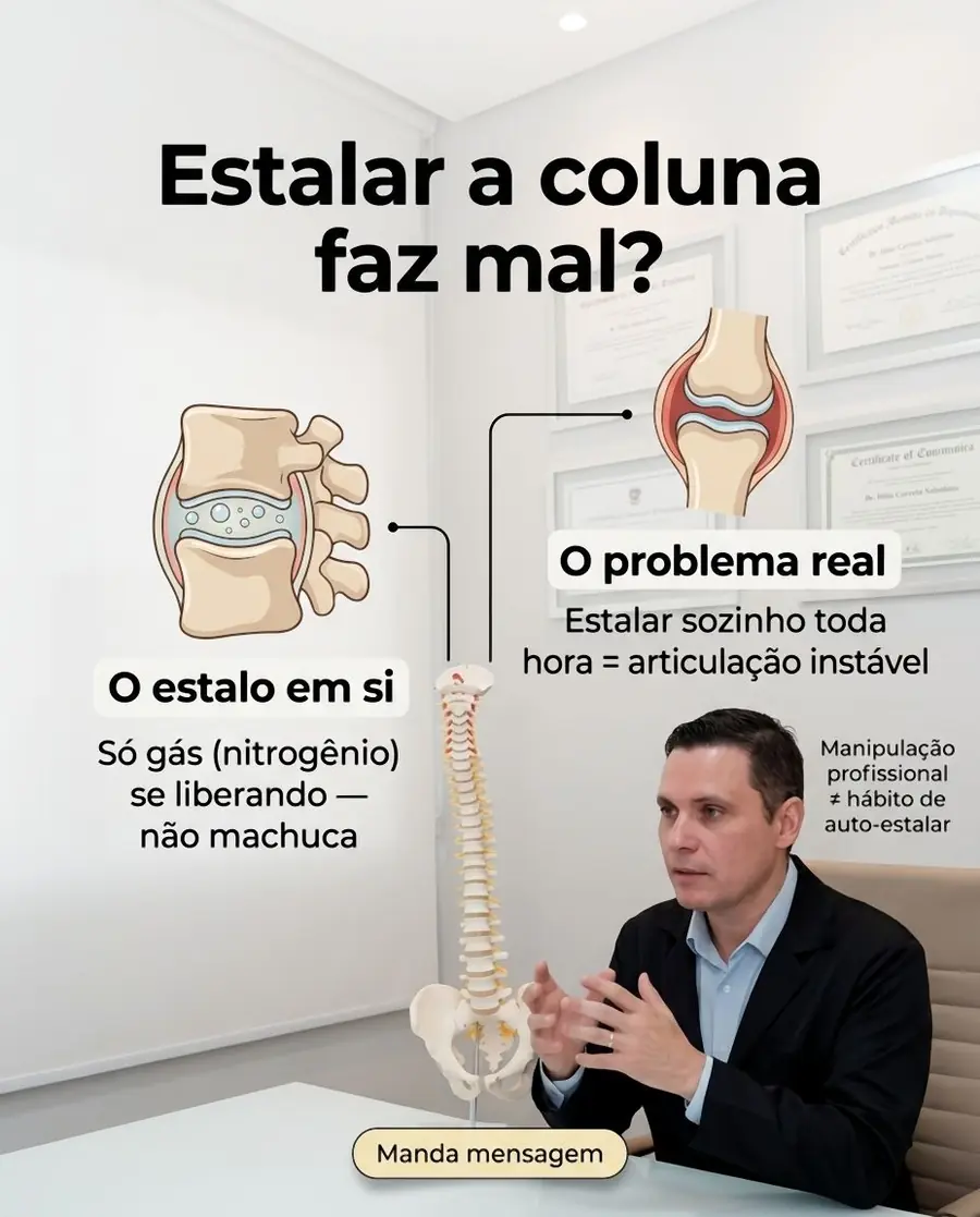 Post do Dr. Hélio no Instagram: Estalar a coluna faz mal?