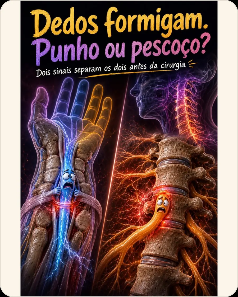 Dedos formigam. Punho ou pescoço?. Dois sinais separam os dois antes da cirurgia