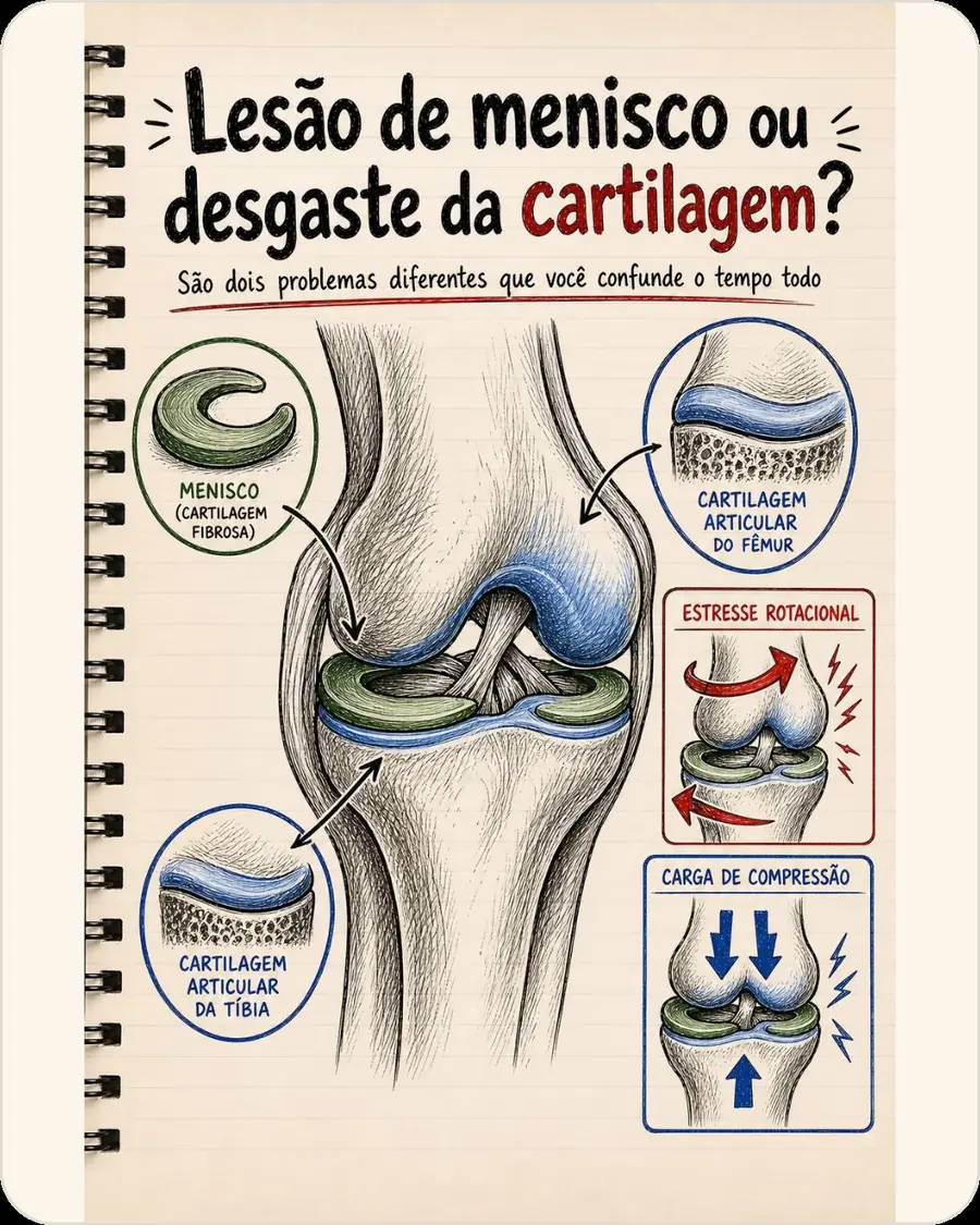 Lesão de menisco ou desgaste da cartilagem?. São dois problemas diferentes que você confunde o tempo todo