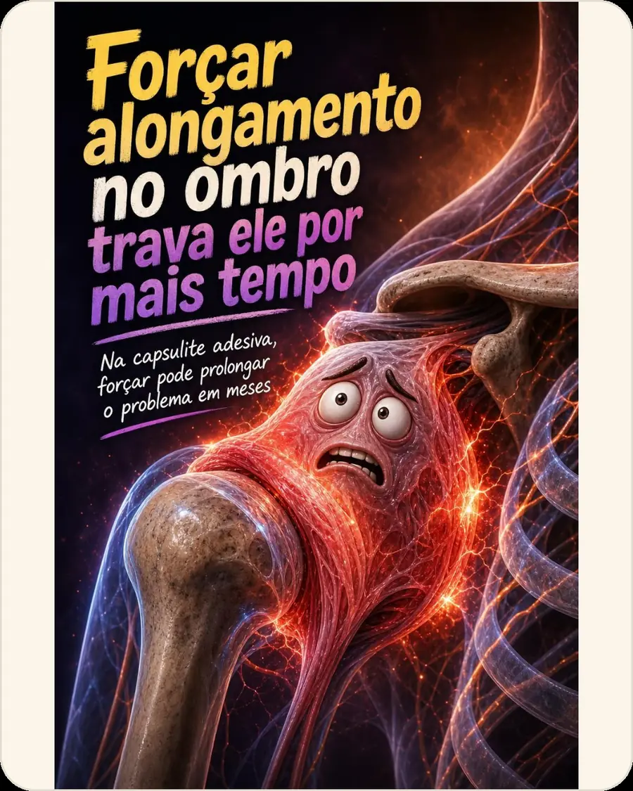 Forçar alongamento no ombro trava ele por mais tempo. Na capsulite adesiva, forçar pode prolongar o problema em meses