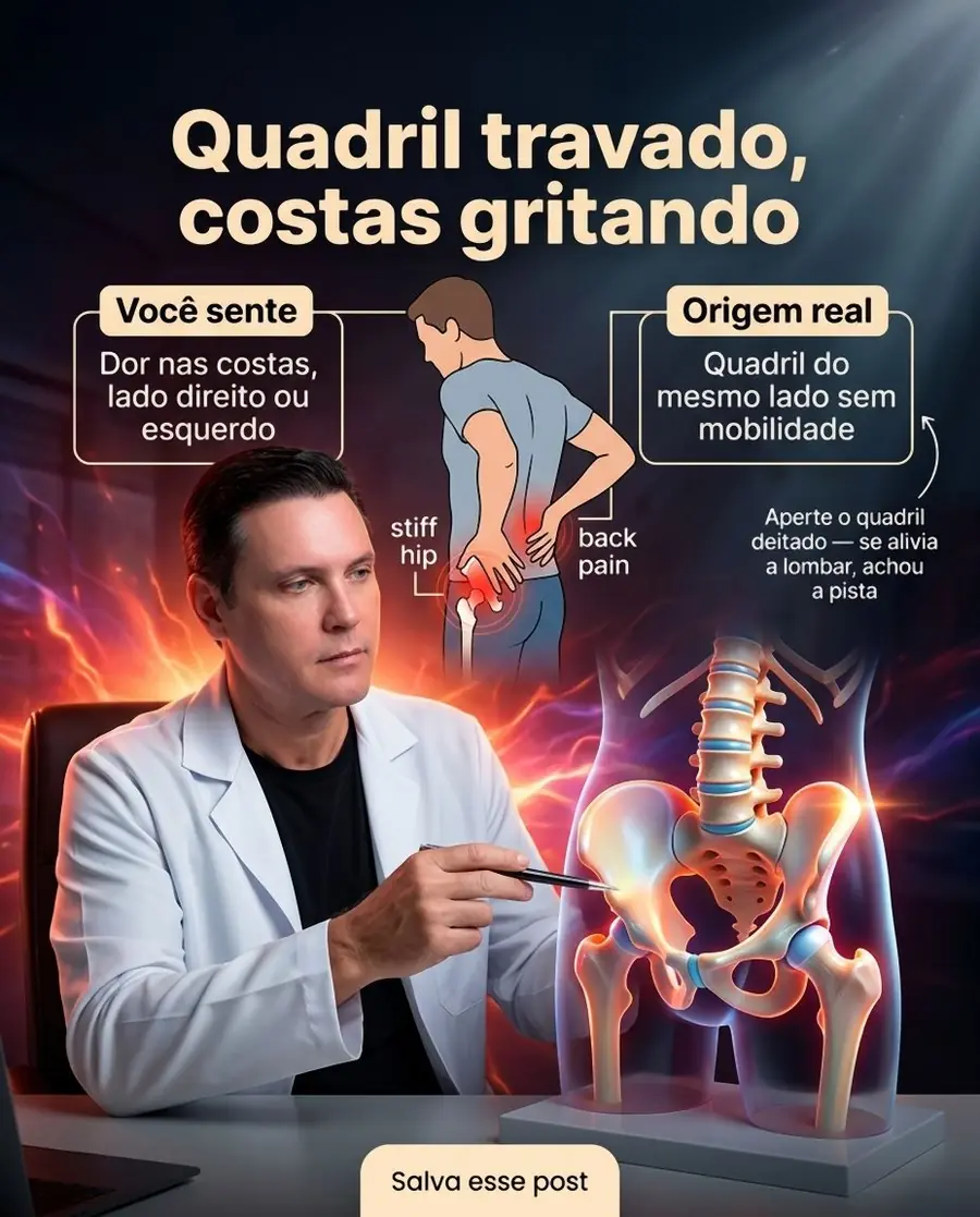 Post do Dr. Hélio no Instagram: Quadril travado, costas gritando