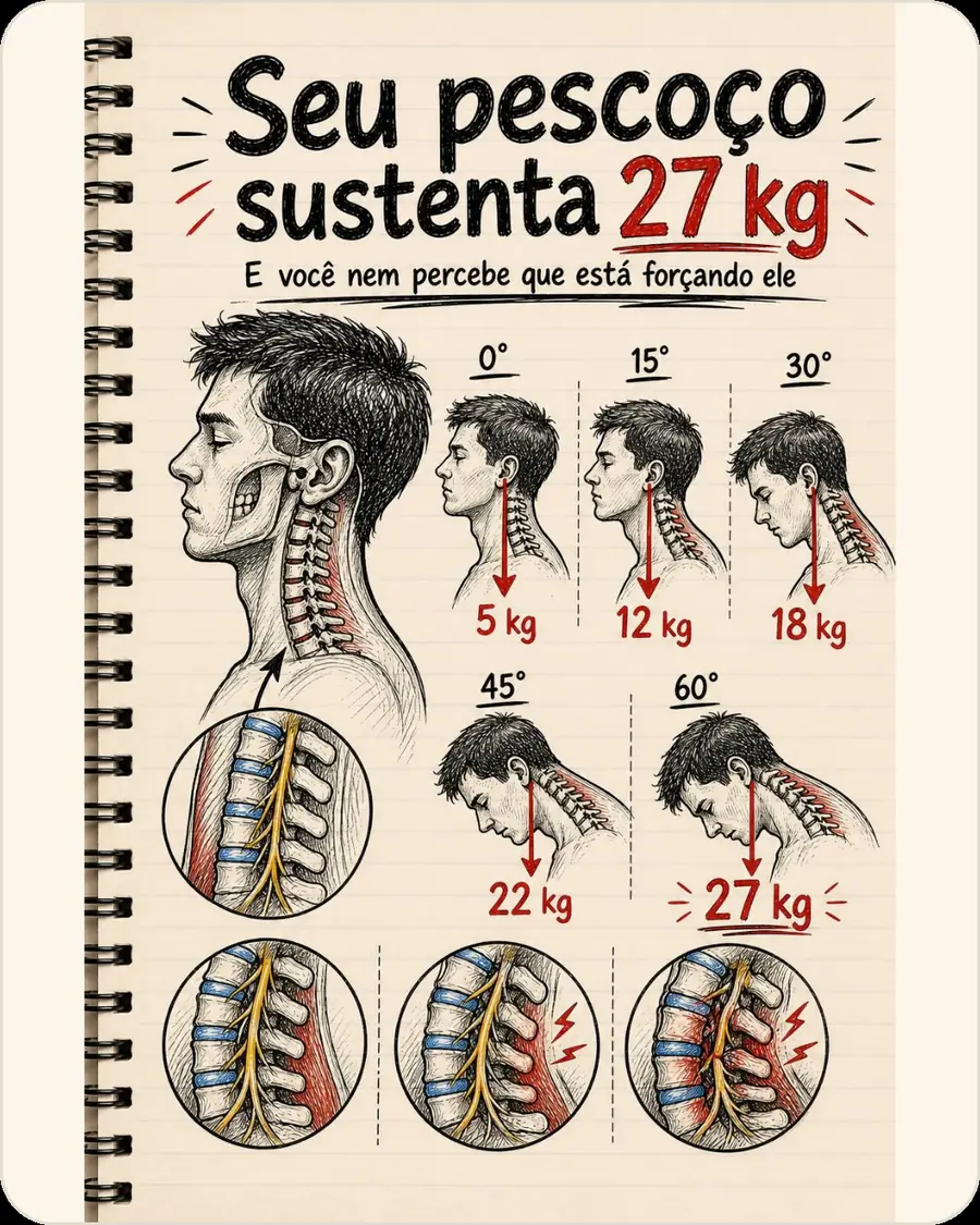Seu pescoço sustenta 27 kg. E você nem percebe que está forçando ele